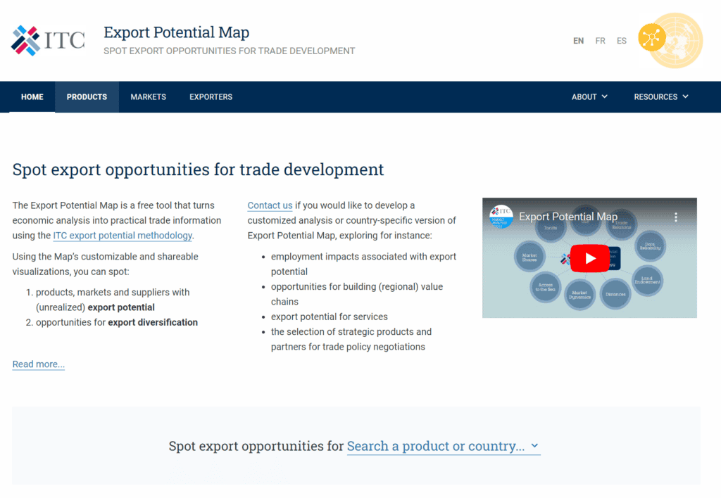 https://exportpotential.intracen.org websitesinden bir görüntü.