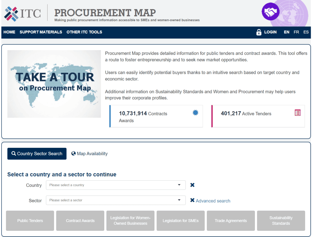 https://procurementmap.intracen.org websitesinden bir görüntü.