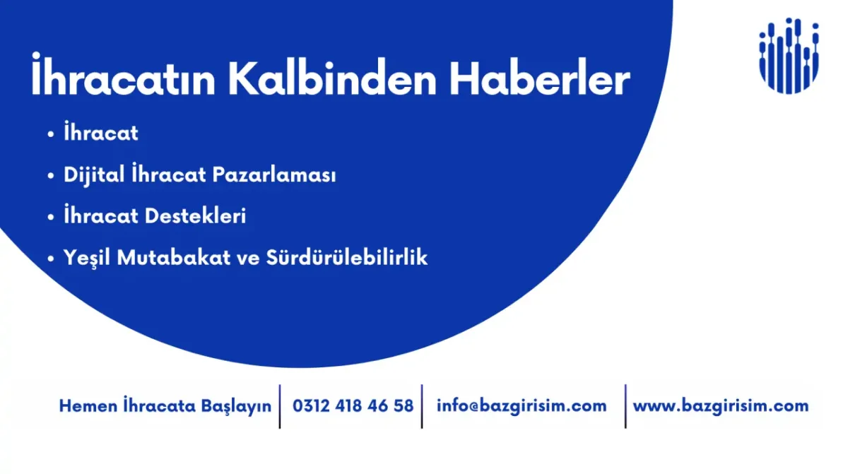 BAZ Girişim’in ‘İhracatın Kalbinden Haberler’ adlı haftalık bültenine ait görsel. İhracat, dijital ihracat pazarlaması, ihracat destekleri ve sürdürülebilirlik konularını vurguluyor.